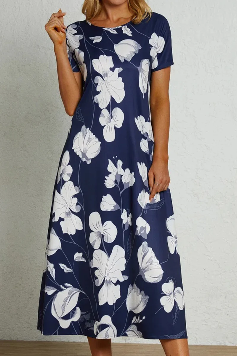 Casual College Print Pocket O Neck A Line Short Sleeve Dress - Kaedas