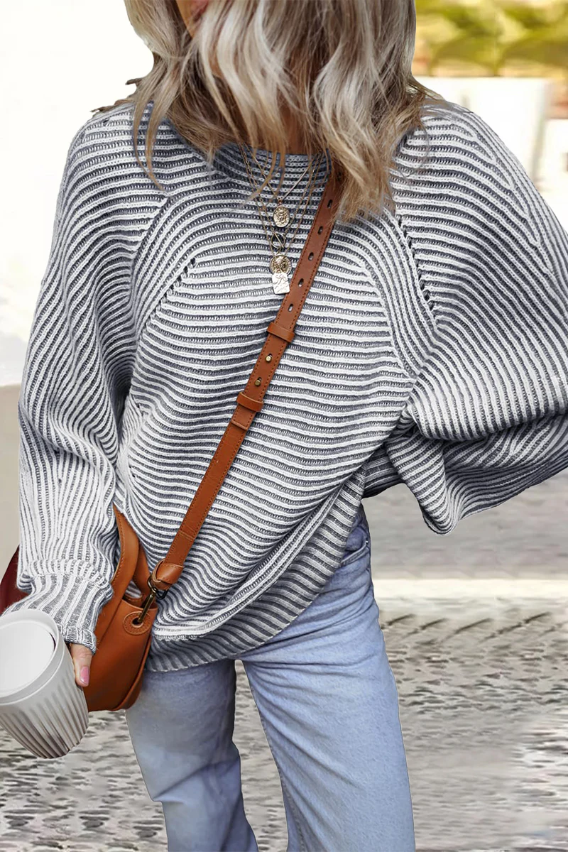 Casual Daily Stripe Texture Contrast O Neck Sweaters(6 Colors) - Kaedas