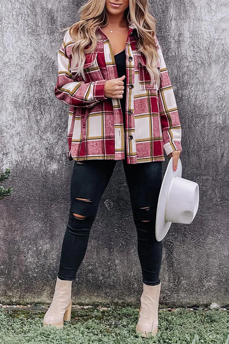 Casual Plaid Patchwork Turndown Collar Blouses(5 Colors) - Kaedas