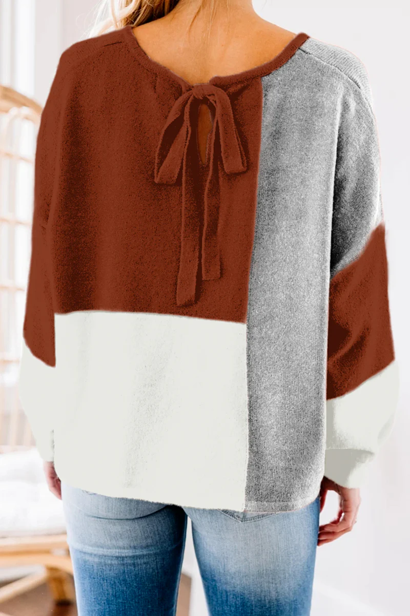 Casual Patchwork  Contrast O Neck Tops Sweater - Kaedas