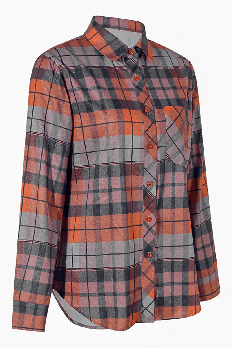 Casual Plaid Patchwork Turndown Collar Blouses - Kaedas