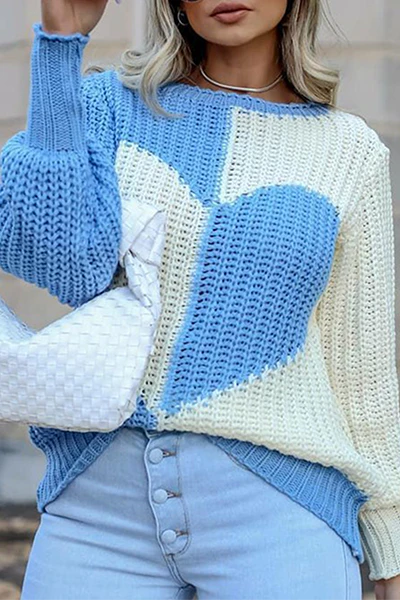 Casual Patchwork  Contrast O Neck Tops Sweater - Kaedas