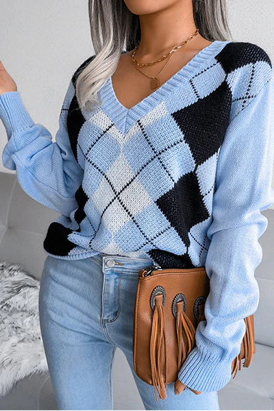 Casual Geometric Split Joint V Neck Tops(3 Colors) - Kaedas