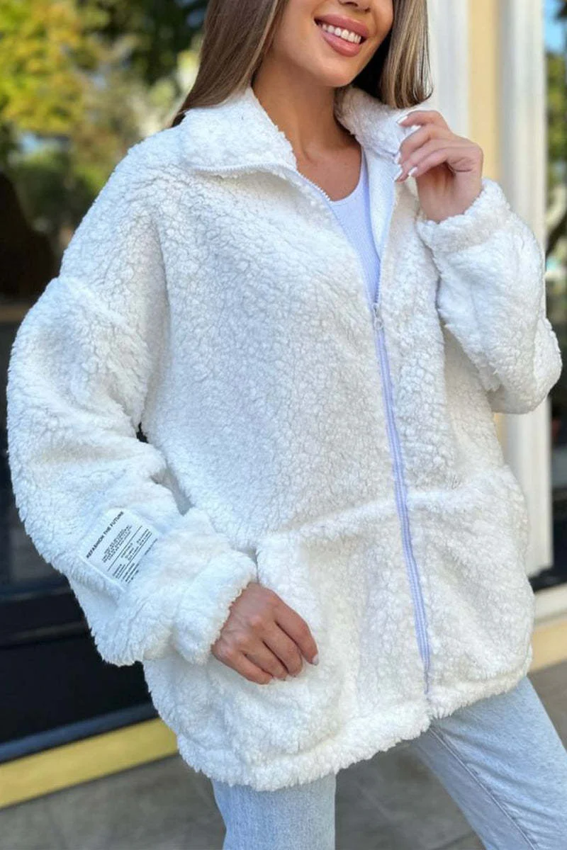 Casual Daily Pocket Fluffy Turndown Collar Outerwear(4 Colors) - Kaedas