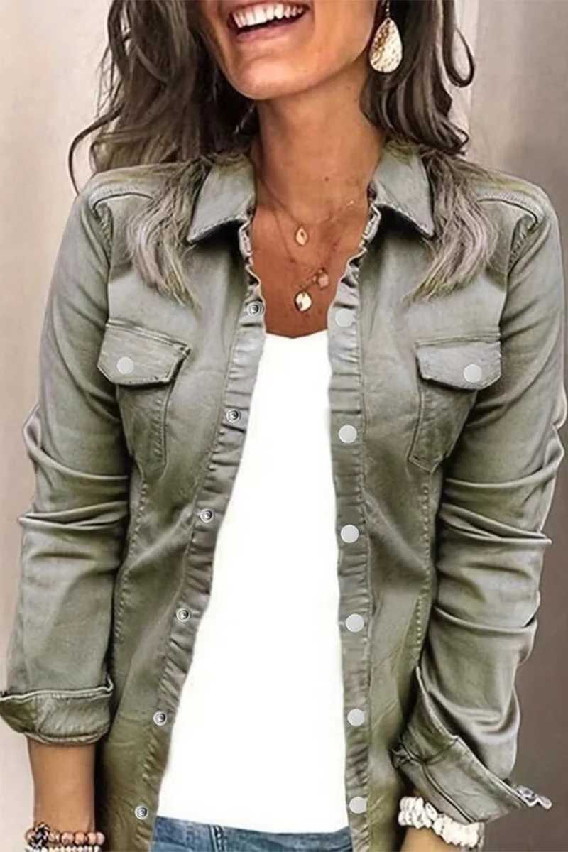 Casual Daily Buttons Turndown Collar Blouses(3 Colors) - Kaedas