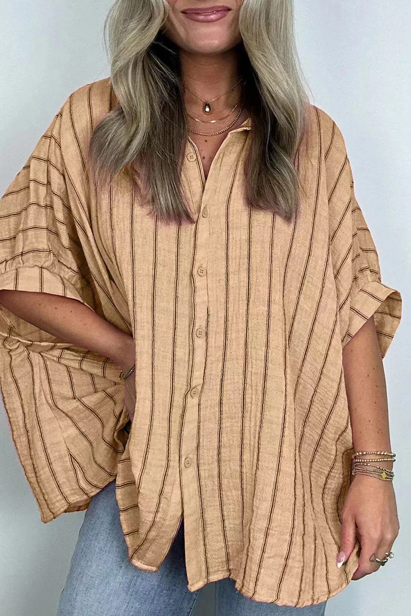 Casual Daily Stripe Buttons Turndown Collar Blouses(8 Colors) - Kaedas