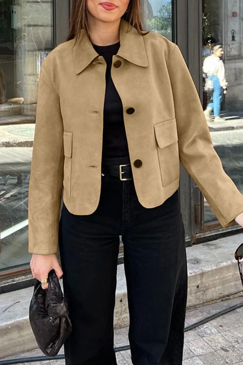 Casual Daily Buttons Turndown Collar Outerwear - Kaedas