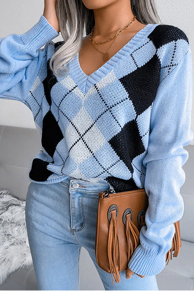 Casual Geometric Split Joint V Neck Tops(3 Colors) - Kaedas