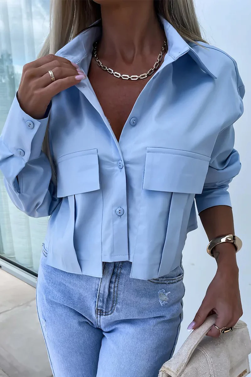 Casual British Style Solid Buttons Turndown Collar Tops - Kaedas