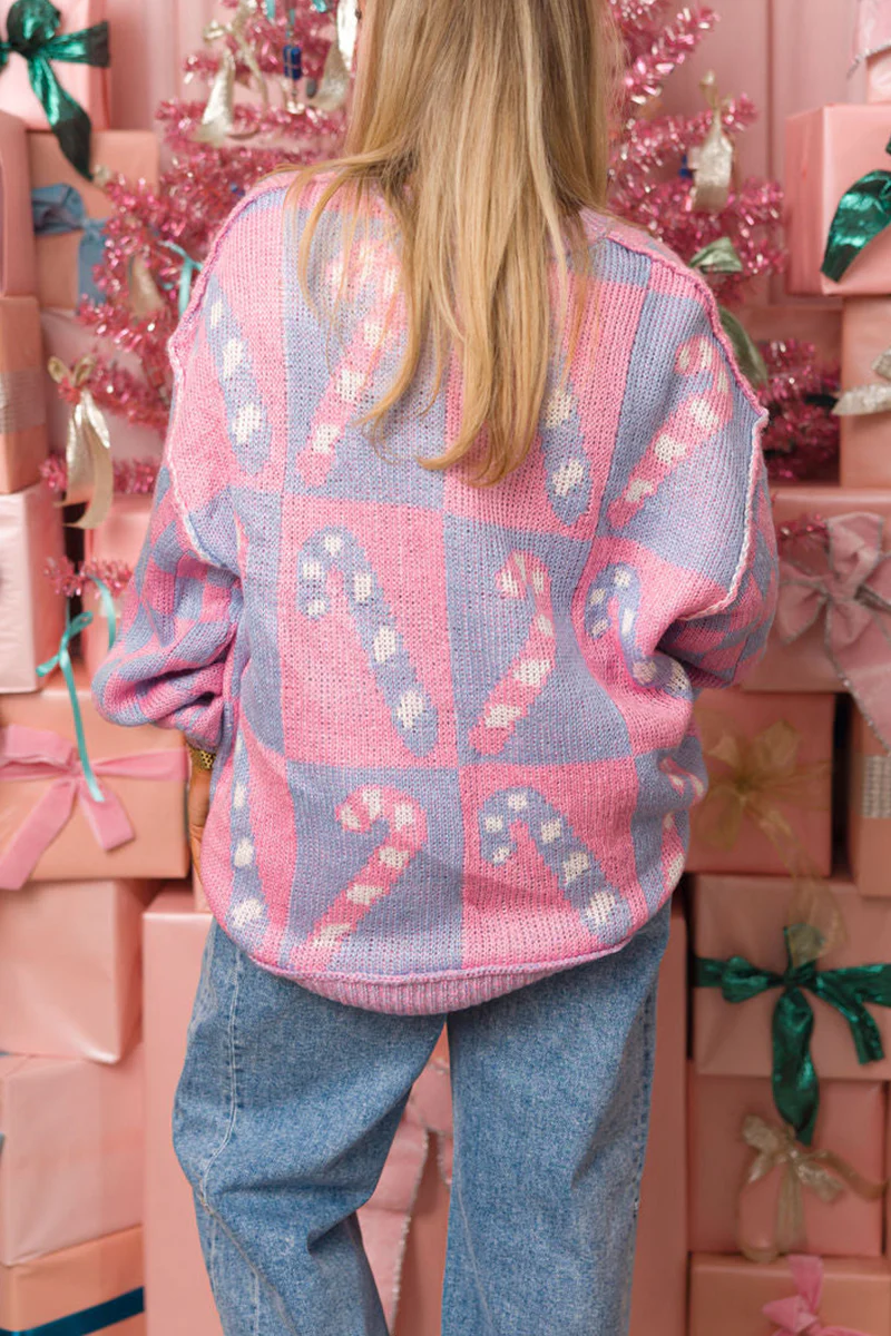 Casual Plaid Candy Weave Contrast O Neck Sweaters - Kaedas