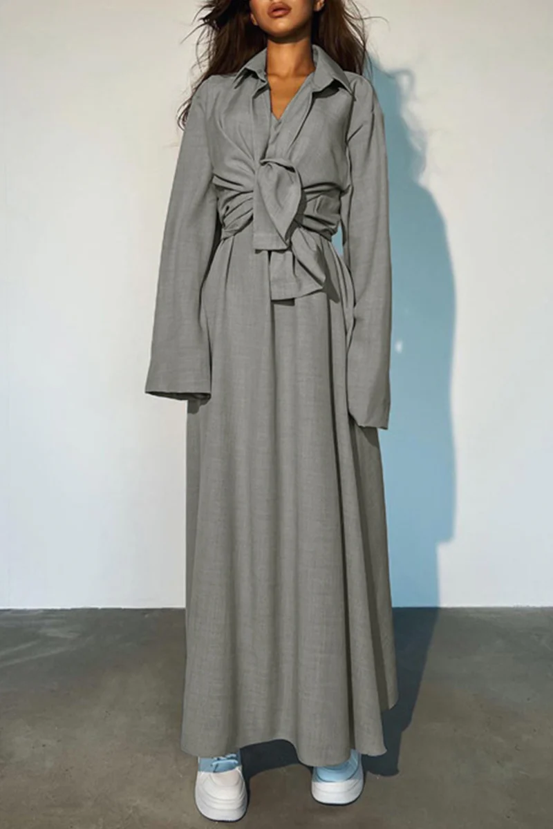 Casual Daily Solid Color Patchwork Turndown Collar Long Sleeve Two Pieces - Kaedas