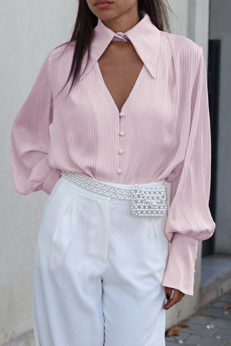 British Style Elegant Striped Buttons Turndown Collar Tops - Kaedas