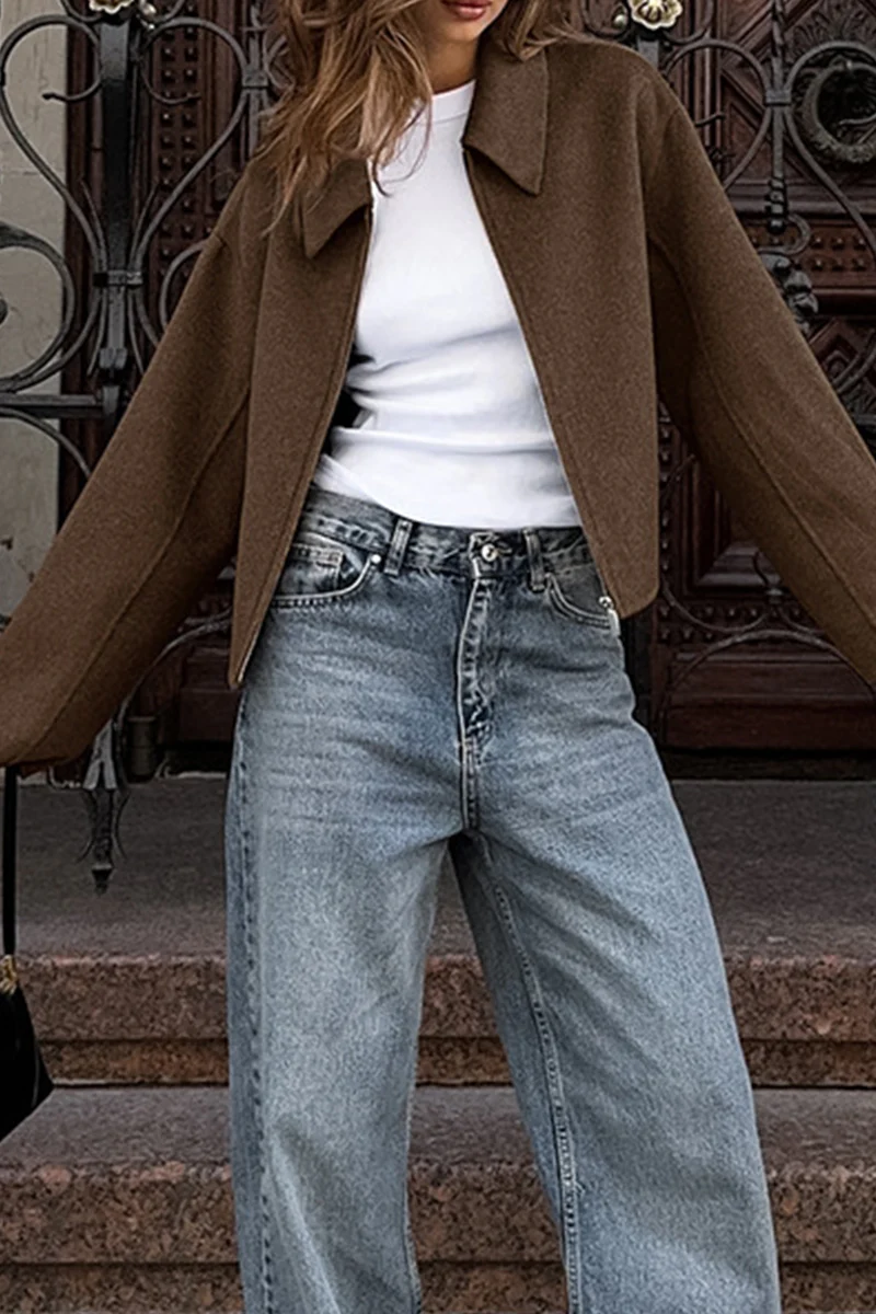 Casual Daily Zipper Gross Turndown Collar Outerwear - Kaedas