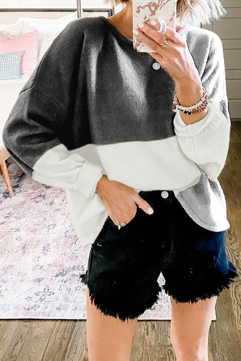 Casual Patchwork  Contrast O Neck Tops Sweater - Kaedas