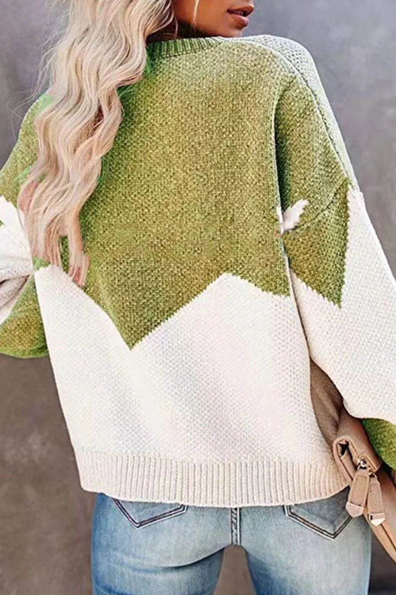 Casual Geometric  Contrast O Neck Tops Sweater - Kaedas