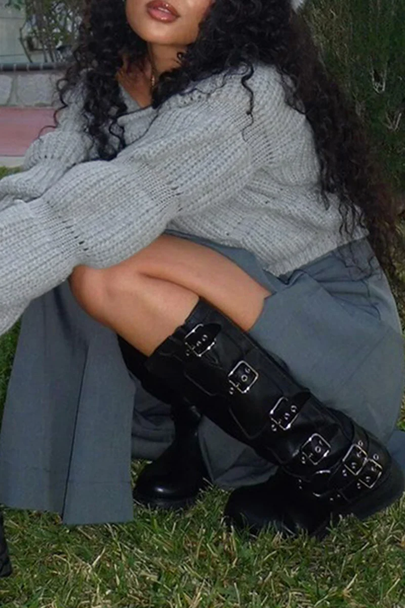 Casual Patchwork Off Shoulder Sweaters - Kaedas