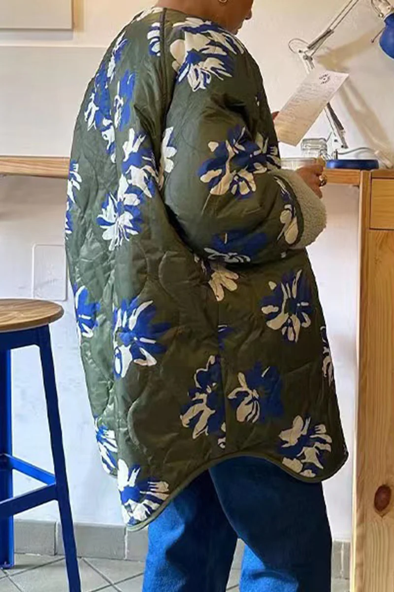 Casual Floral Contrast O Neck Outerwear - Kaedas