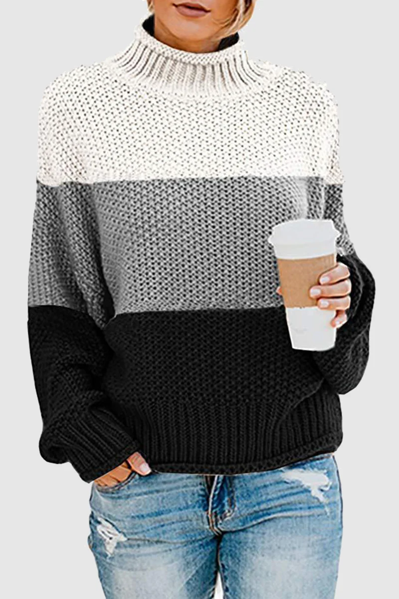 Casual Patchwork Contrast Turtleneck Sweaters(7 Colors) - Kaedas