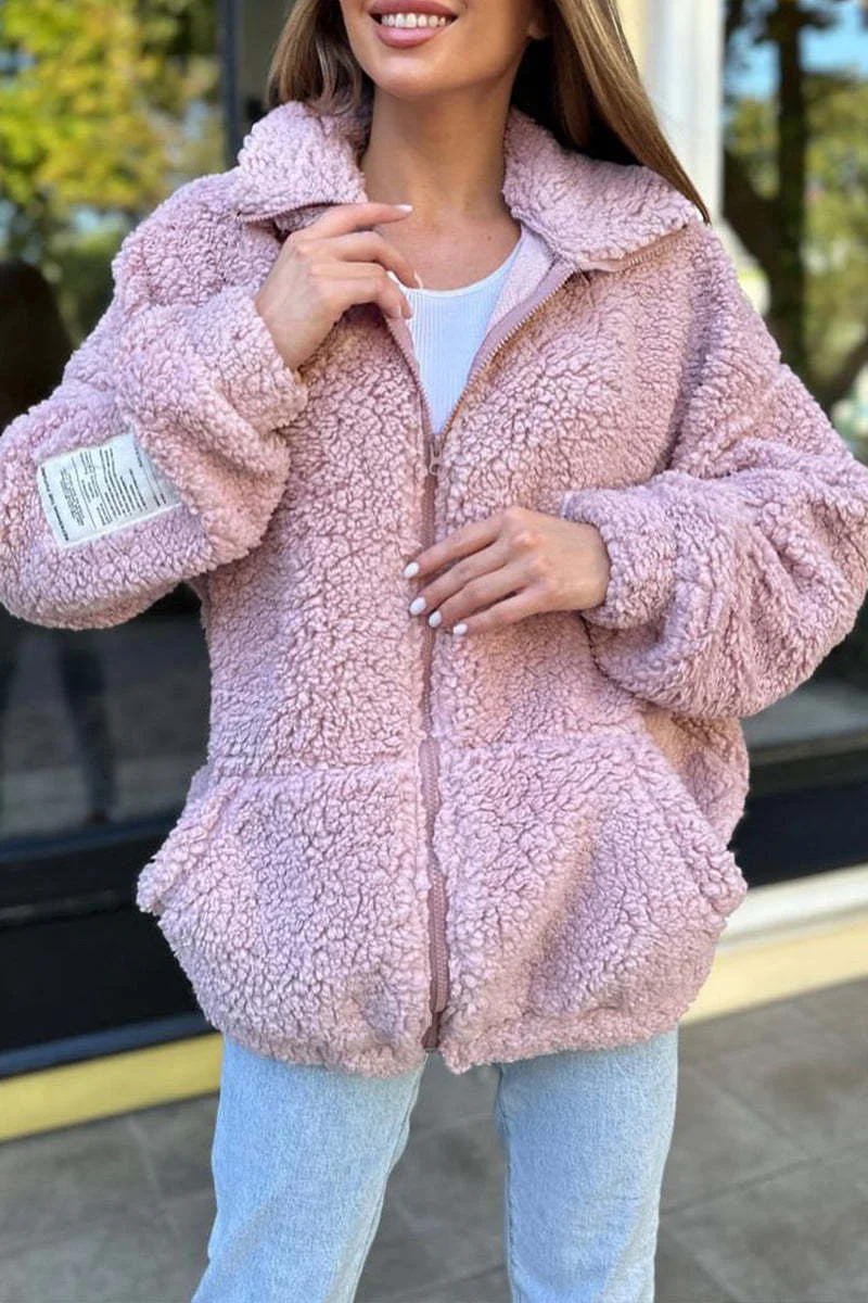 Casual Daily Pocket Fluffy Turndown Collar Outerwear(4 Colors) - Kaedas