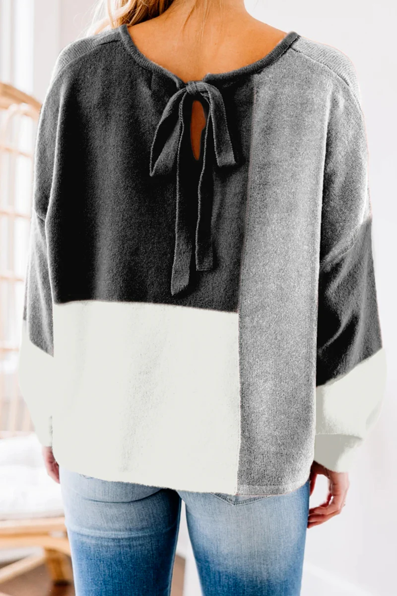 Casual Patchwork  Contrast O Neck Tops Sweater - Kaedas