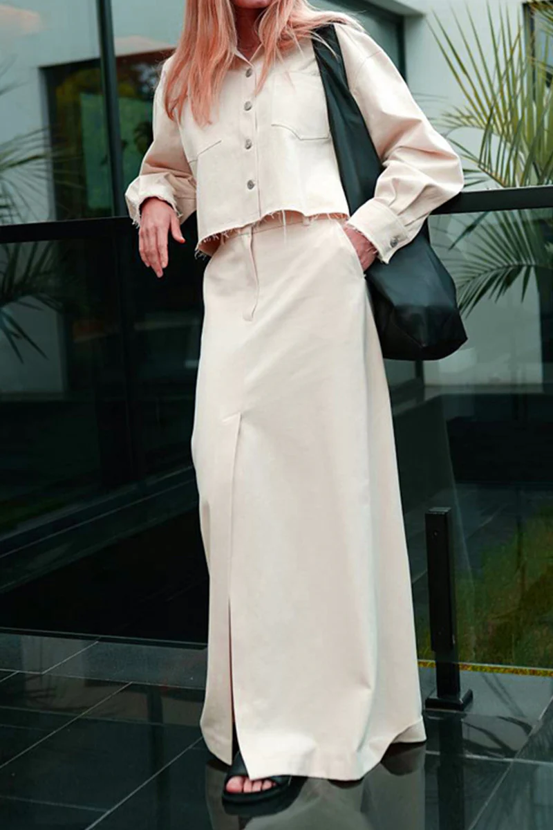 Casual Elegant Solid Pocket Turndown Collar Long Sleeve Two Pieces - Kaedas