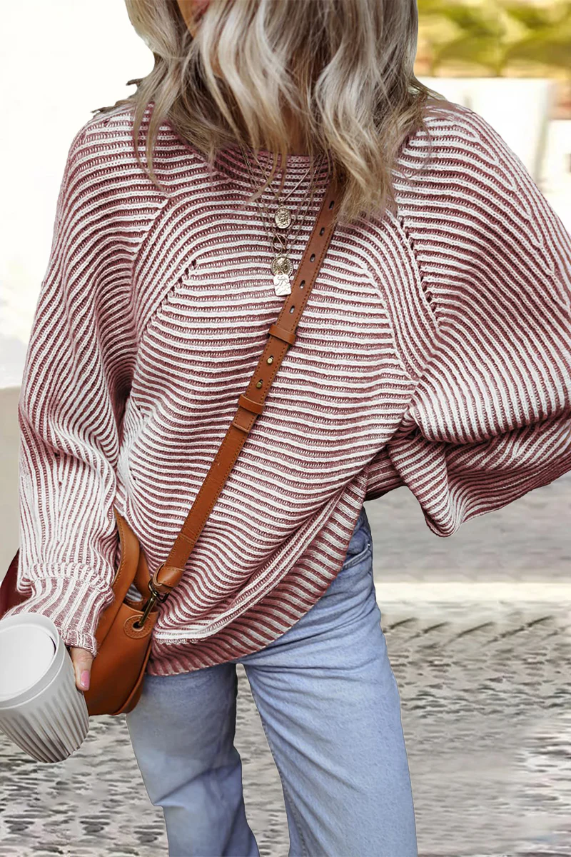 Casual Daily Stripe Texture Contrast O Neck Sweaters(6 Colors) - Kaedas