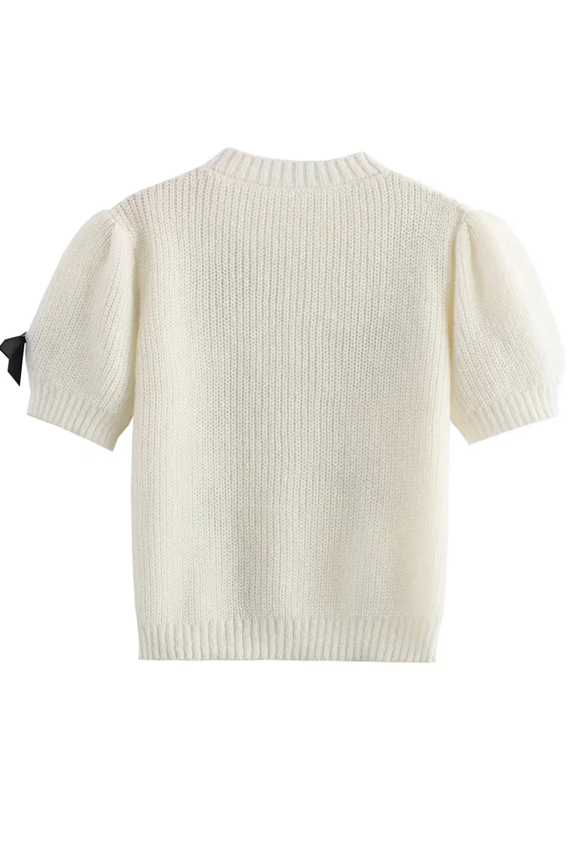 Casual Bow Patchwork Contrast O Neck Sweaters - Kaedas