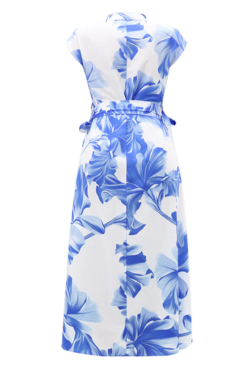 Casual Floral Print Buttons Turndown Collar Long Dresses - Kaedas