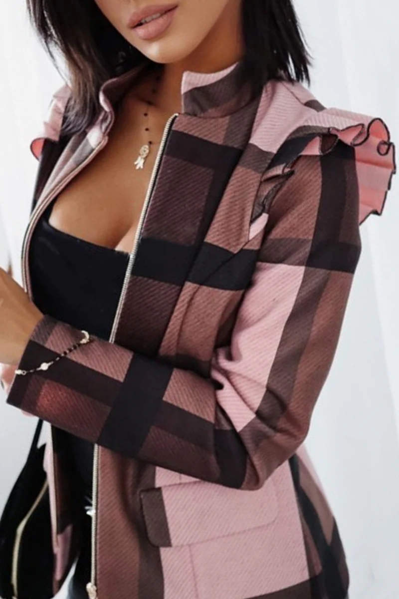 Casual Plaid Contrast Half A Turtleneck Outerwear - Kaedas