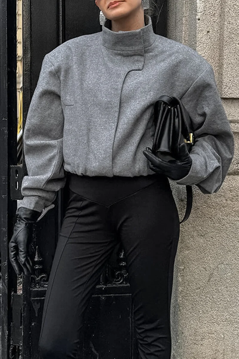 Casual Pocket Buttons Gross Mandarin Collar Outerwear - Kaedas