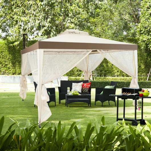Canopy Gazebo Tent Shelter Garden Lawn Patio With Mosquito Netting-Beige - Kaedas