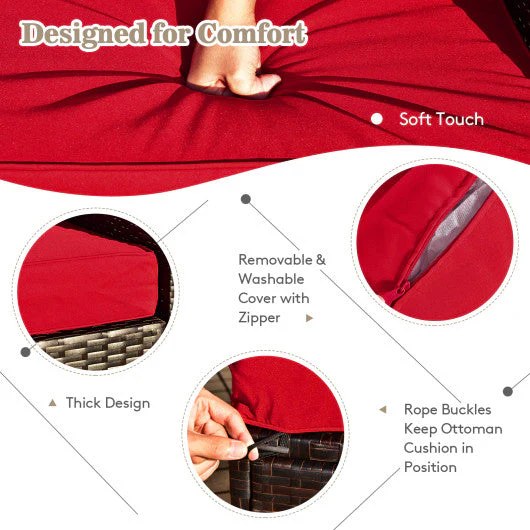 9 Pieces Patio PE Wicker Sectional Set With 50000 BTU Fire Pit Table-Red - Kaedas