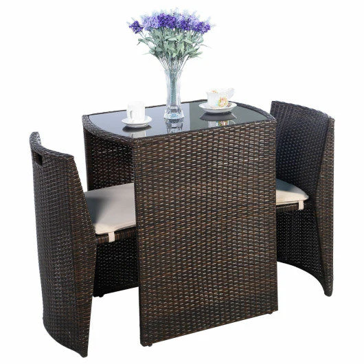 3 Pieces Cushioned Wicker Patio Bistro Set With No Assembly Needed - Kaedas