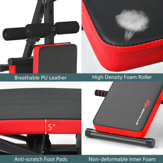 Adjustable Sit Up Bench With LCD Monitor-Red - Kaedas