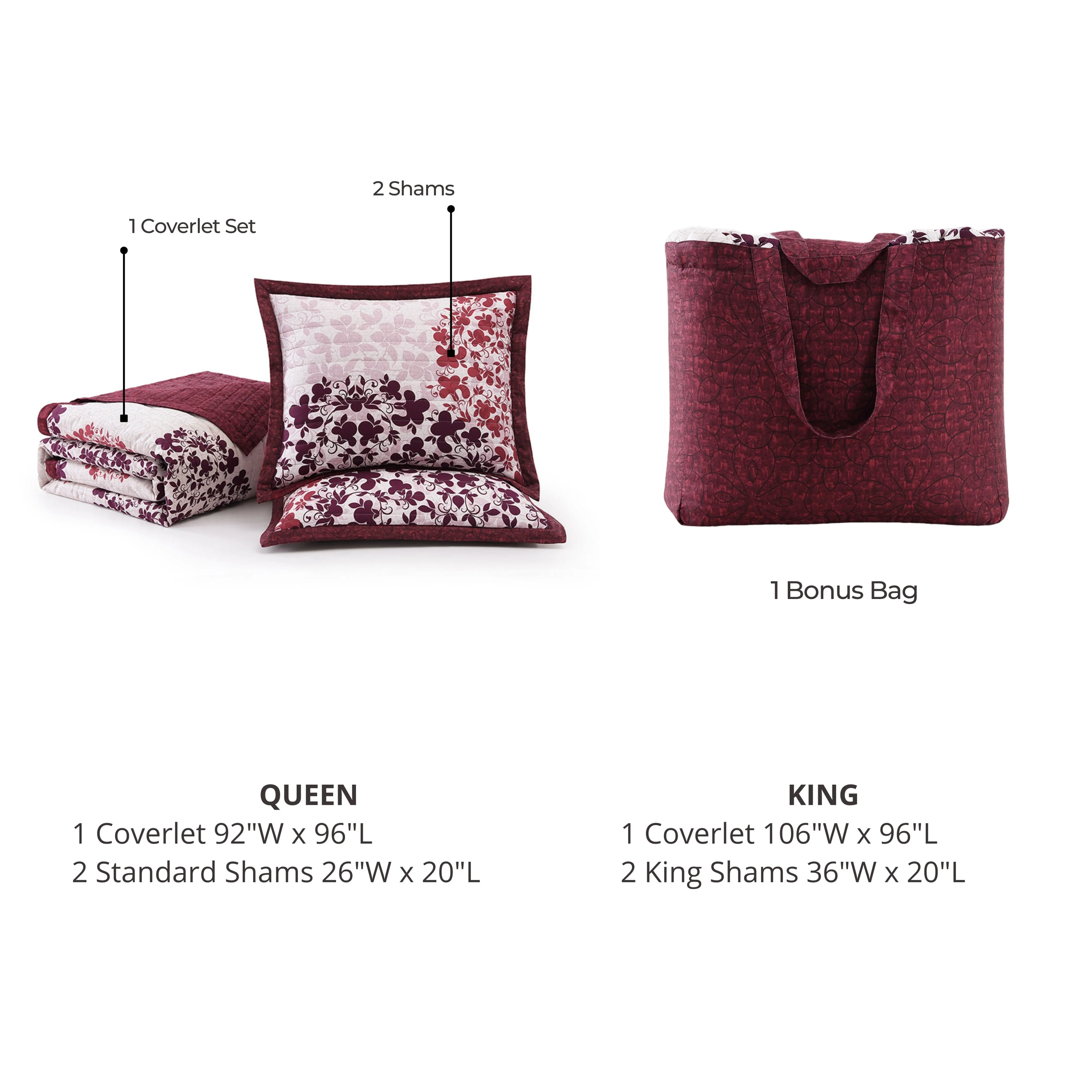 Bebejan Rosewood Harmony 3 Piece Reversible Quilted Coverlet Set - Kaedas