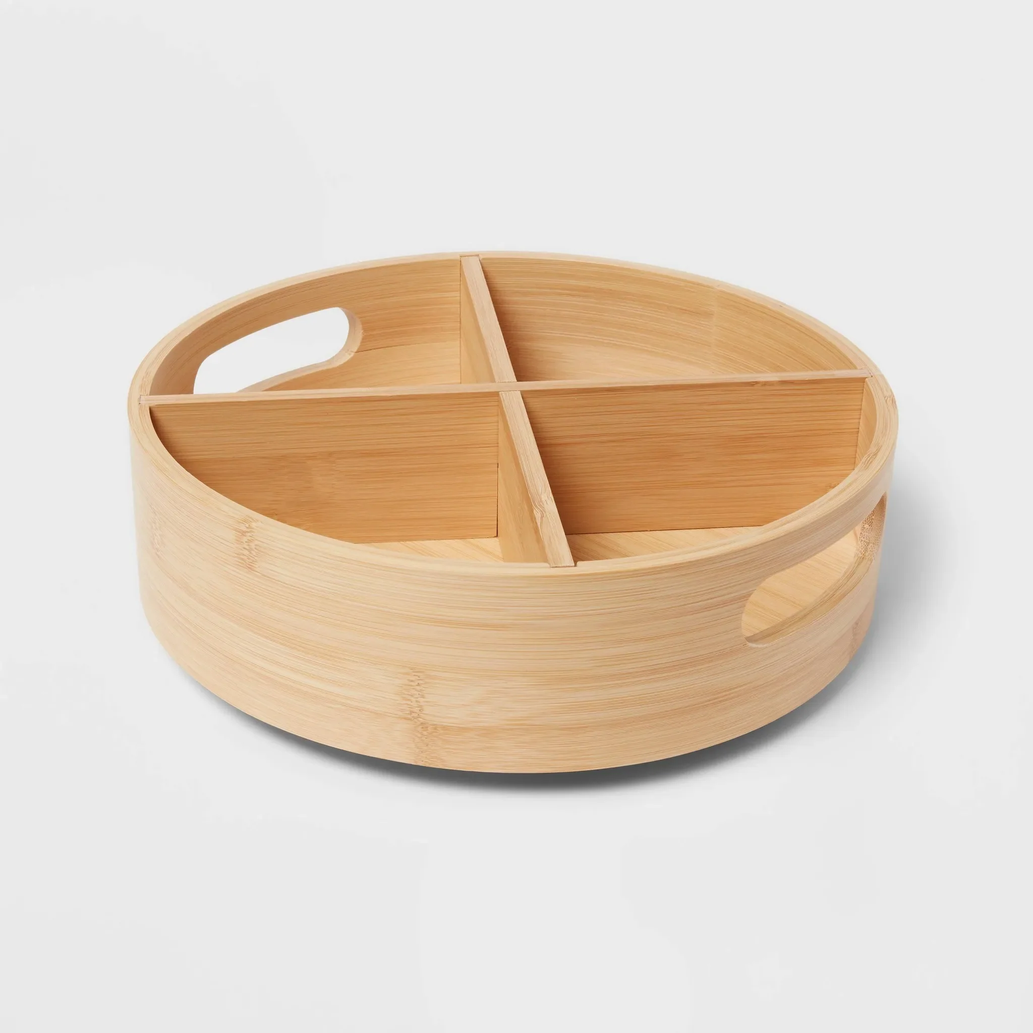 Bamboo 4 Compartment Lazy Susan Turntable with Dividers - Kaedas
