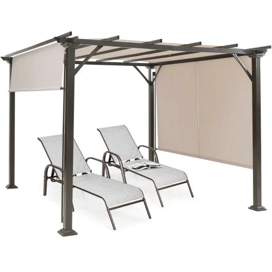 10 X 10 Feet Metal Frame Patio Furniture Shelter-Beige - Kaedas