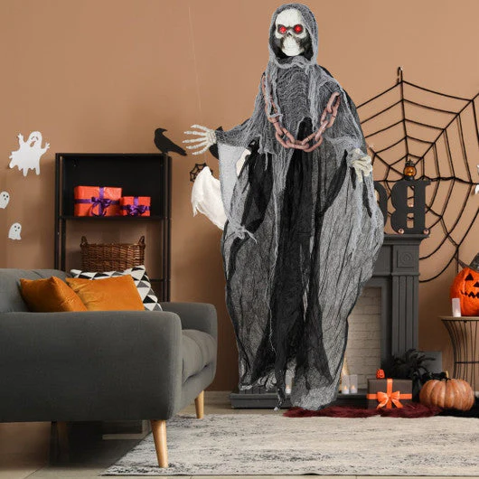 6.4 Feet Halloween Standing Grim Reaper With Lighted Eyes and Terrifying Sounds - Kaedas
