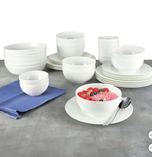 Ciara 40-piece Bone China Dinnerware Set in White - Kaedas
