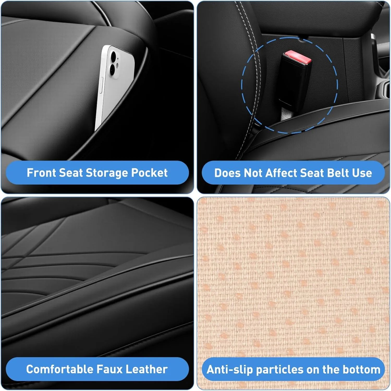 Black Geometric Leather Car Seat Cushion Cover - Waterproof & Anti-Slip - Kaedas