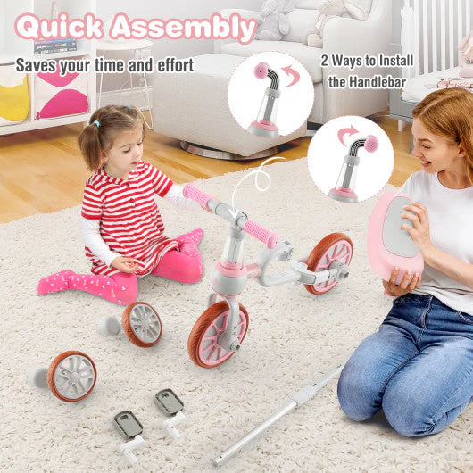 4-in-1 Kids Trike Bike With Adjustable Parent Push Handle and Seat Height-Pink - Kaedas
