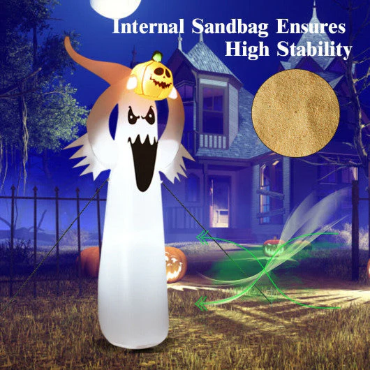 6 Feet Halloween Inflatable Blow Up Ghost With Pumpkin and LED Lights - Kaedas