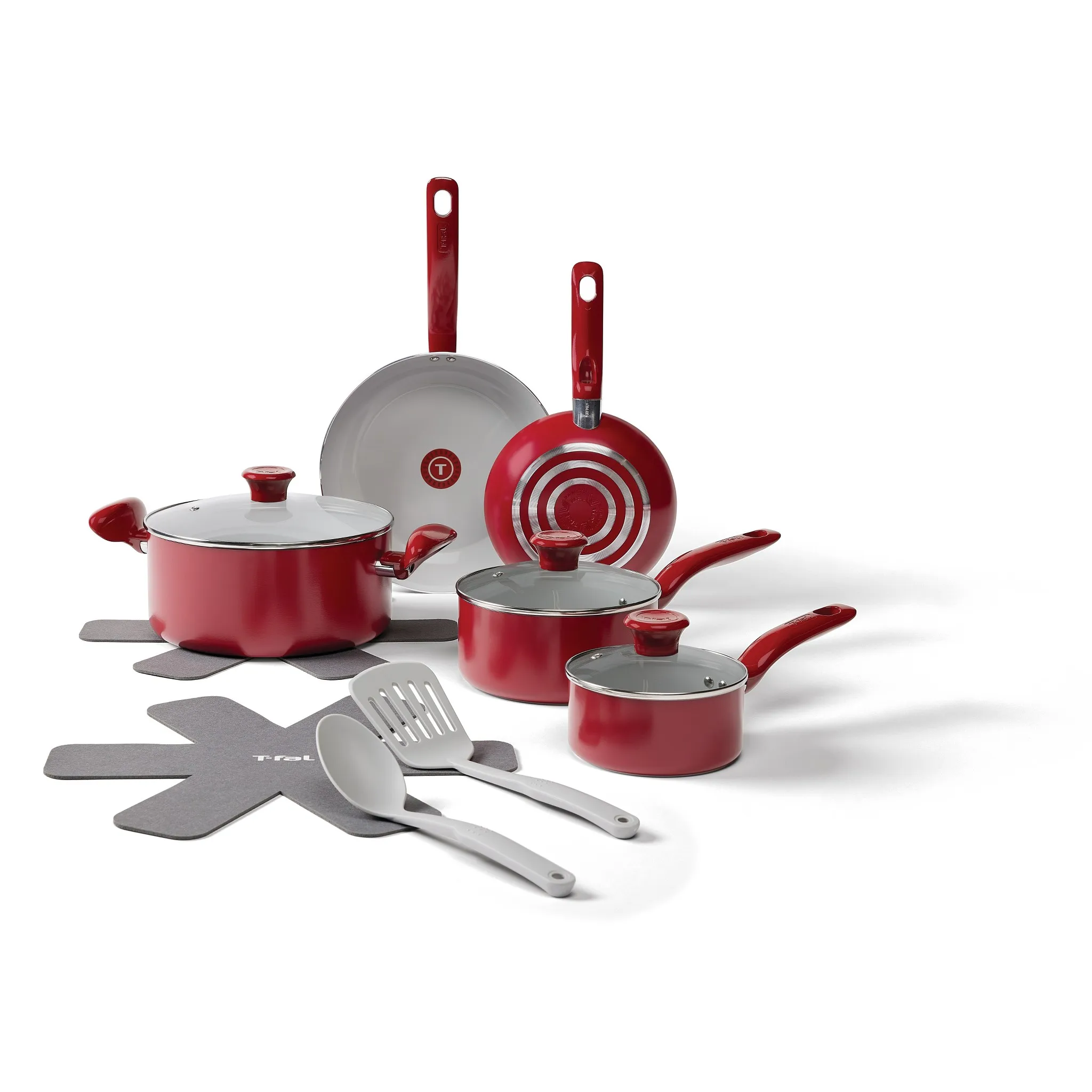 12-Piece Nonstick Ceramic Cookware Set - Red - Kaedas