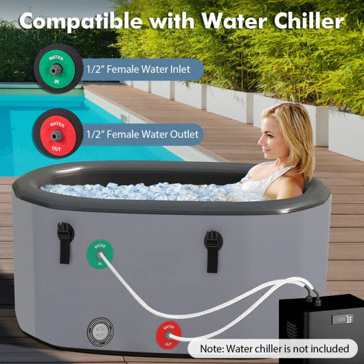 XL 129 Gal Oval Ice Bath Tub With Cover and Hand Pump for Athletes-Gray - Kaedas
