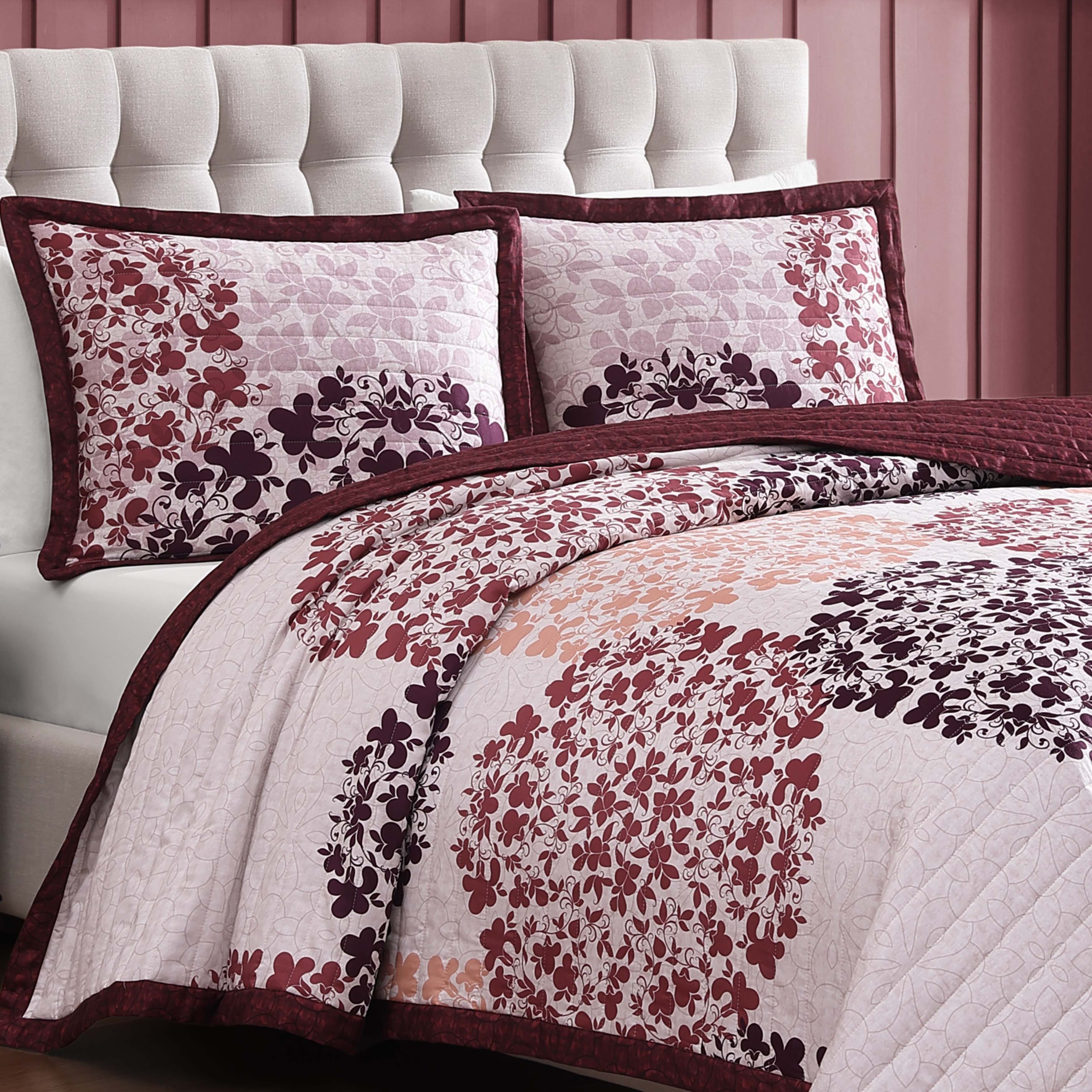 Bebejan Rosewood Harmony 3 Piece Reversible Quilted Coverlet Set - Kaedas