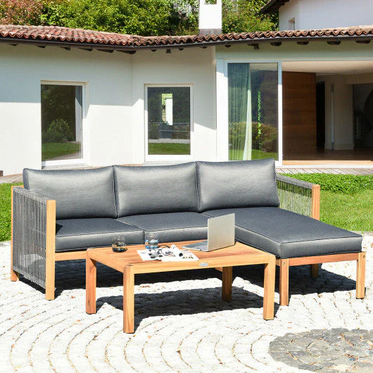 3 Piece Patio Acacia Sofa Set With Nylon Armrest - Kaedas