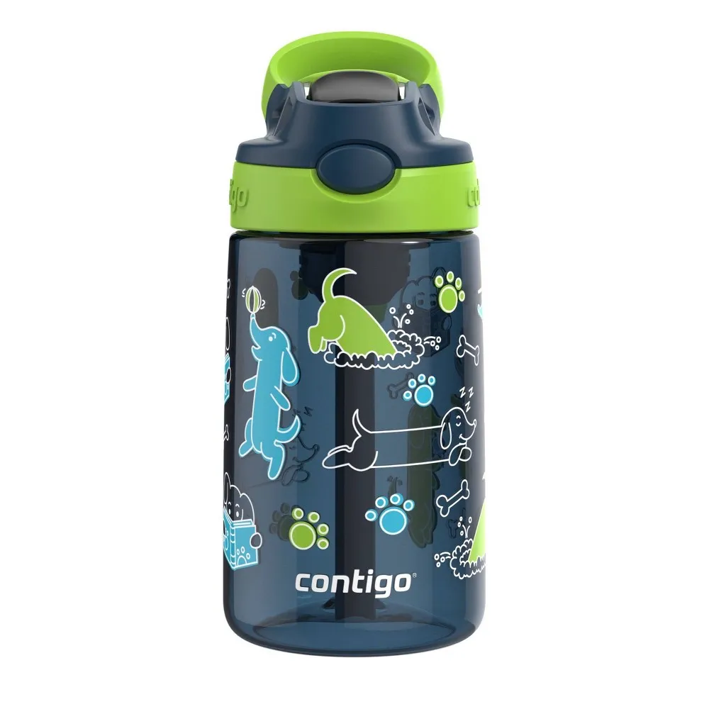 Contigo 14oz Kids' Water Bottle with AutoSpout Straw - Blueberry Cool Lime with Dog Design - Kaedas