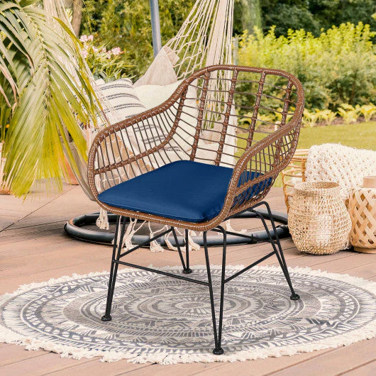 3 Pieces Patio Rattan Bistro Set With Cushion-Navy - Kaedas
