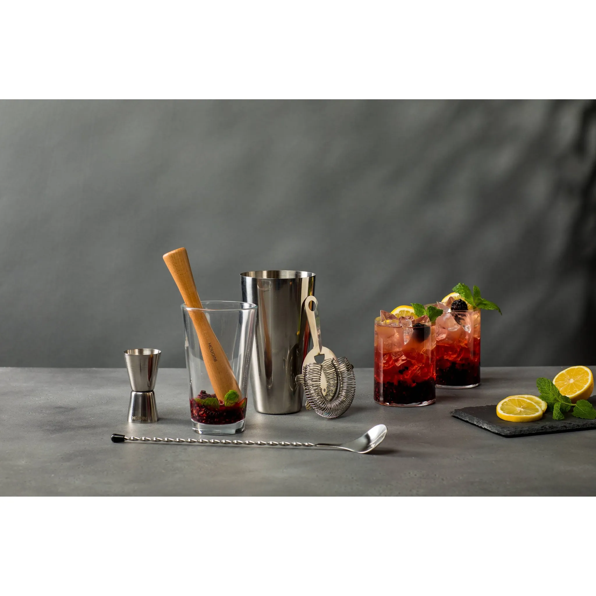 5pc Bar Tool Set (Shaker, Jigger, Strainer, Muddler, Stirring Spoon) - Kaedas