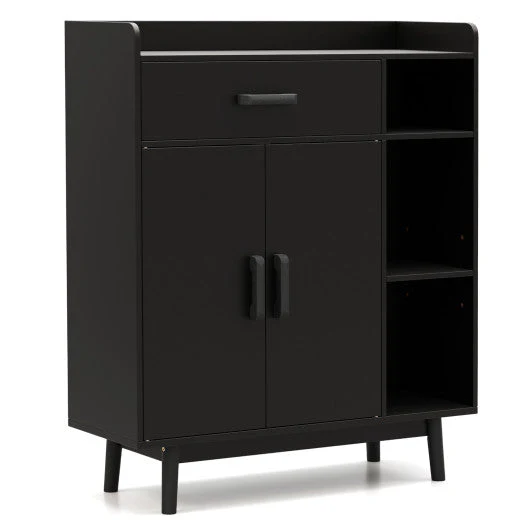 Floor Storage Cabinet Free Standing Cupboard Chest With 1 Drawer-Black - Kaedas